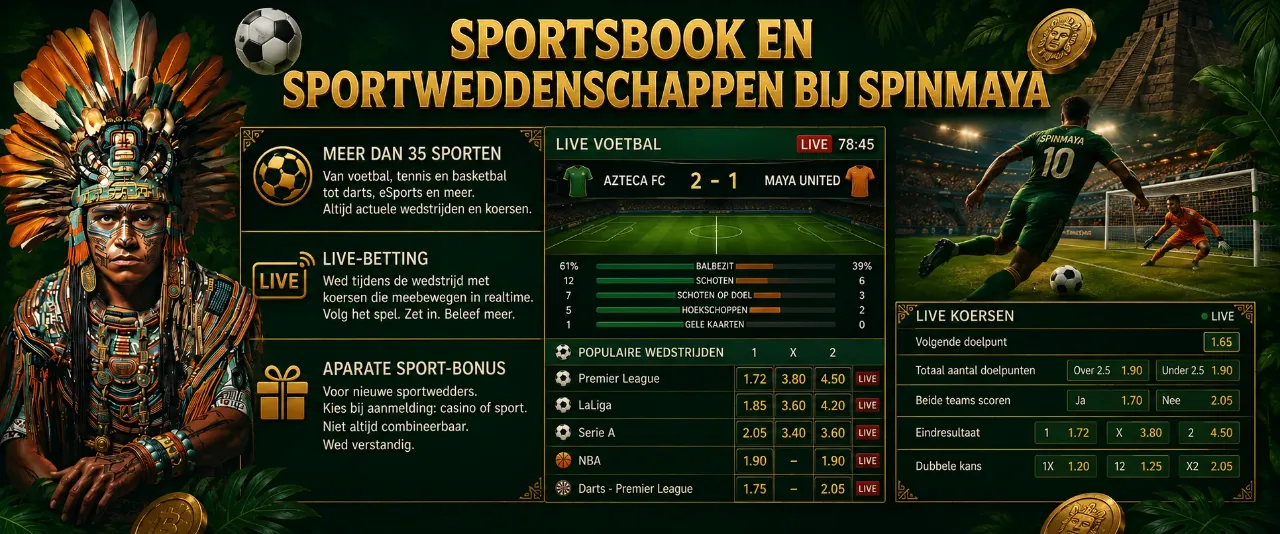 Sportsbook met voetbalwedstrijd en live koersen